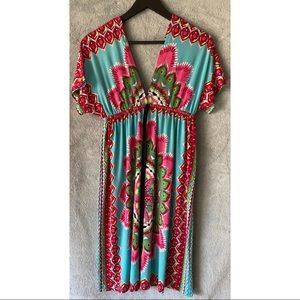 2 for $25 | Multi-color Mandala Print Stretchy Knee Length Tunic Dress | Medium